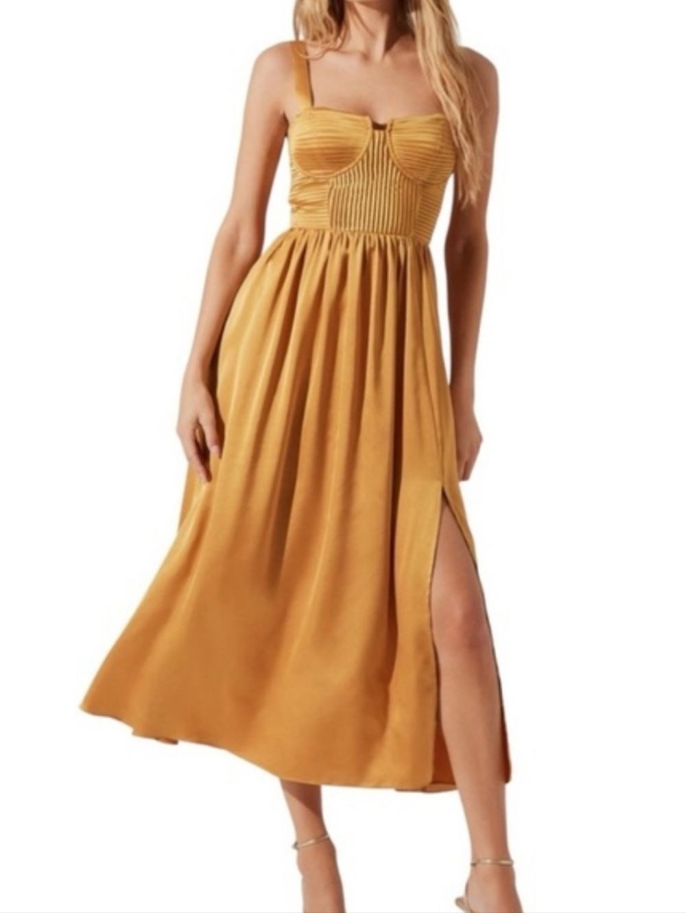 Women's Mustard Midi Dress with Bust Detail